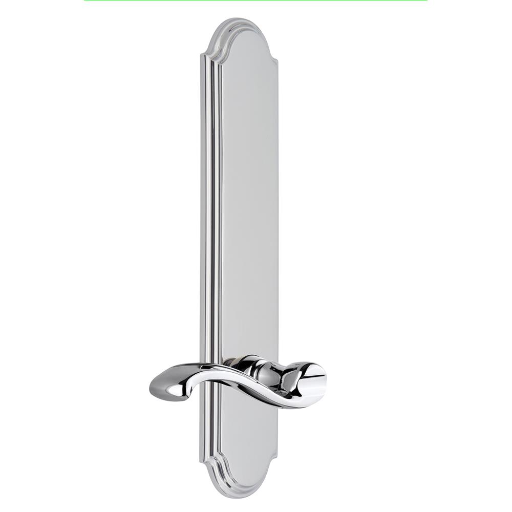 Grandeur by Nostalgic Warehouse ARCPRT Arc Tall Plate Passage with Portofino Lever in Bright Chrome